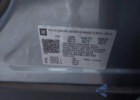 2020 GMC Terrain Awd Denali z USA, uszkodzony, nr VIN 3GKALXEX4LL201793